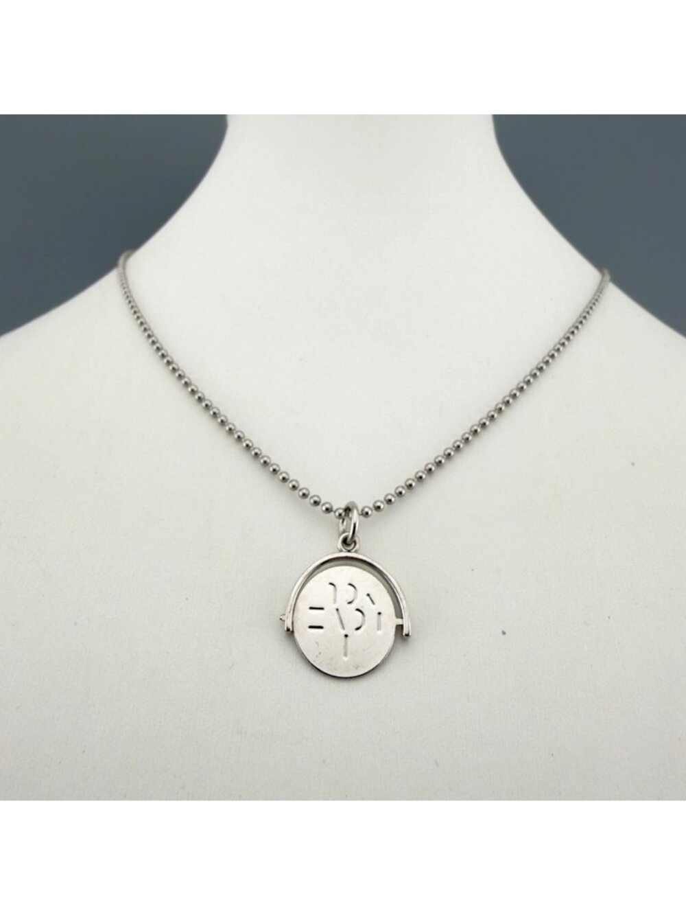 Marc Jacobs Spinner Pendant Charm Necklace P.S. I Love You Message Silver Tone